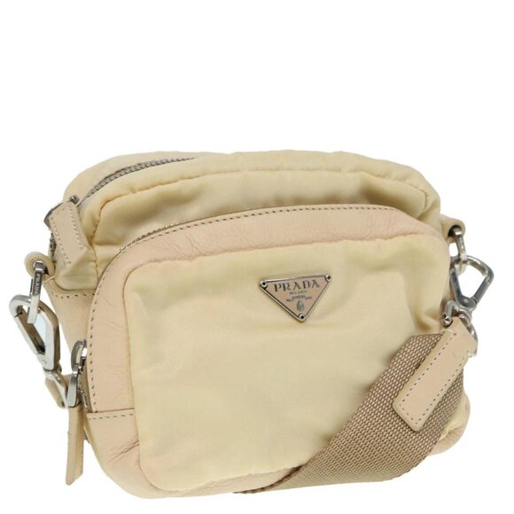 PRADA Pouch Nylon Beige Silver Auth ki4892 - Picture 1 of 16